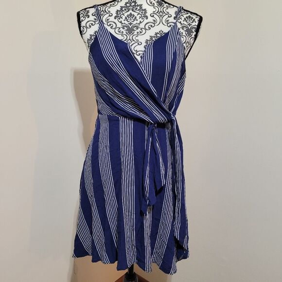 Blue Blush Navy Asymmetrical Striped Dress - Picture 1 of 4